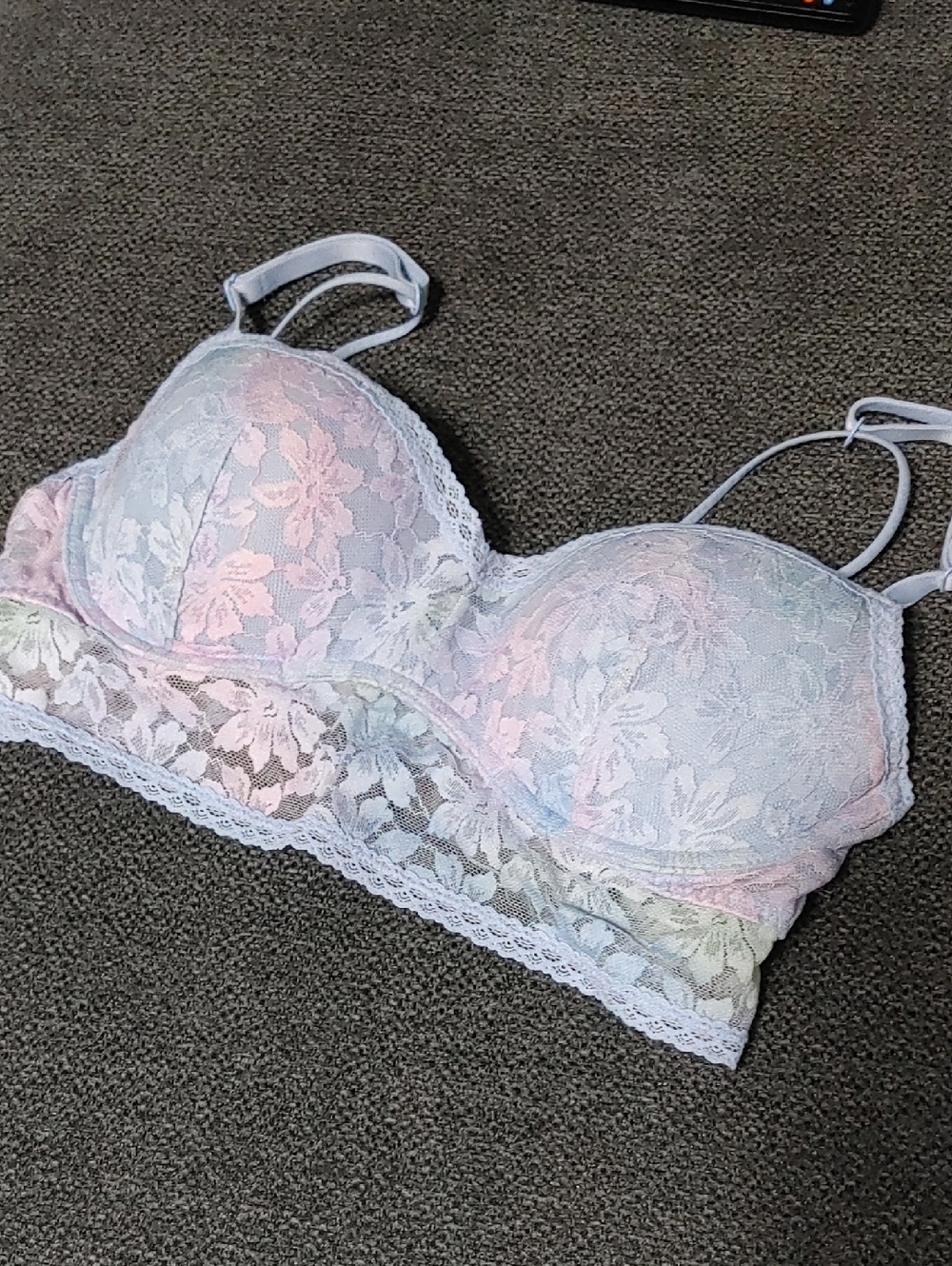 PINK Lace Longline Bralette in Pastel Pink and Blue Size Medium 30B EUC